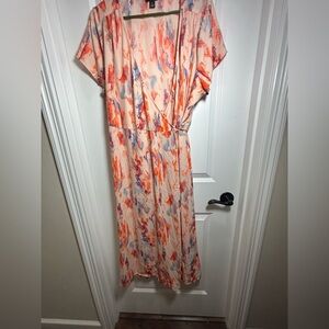 Halogen orange/pink cloud wash wrap dress s: 2x